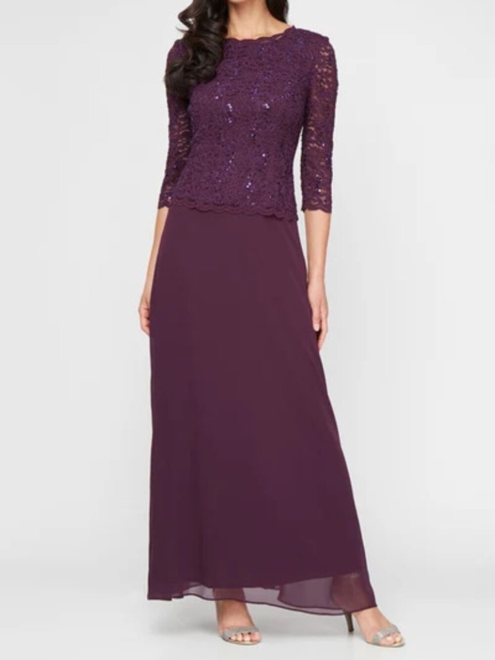 Alex Evening ✨ Long Gown with Sequin Lace Bodice & Chiffon Skirt 10 NWT